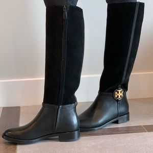 Tory Burch Miller Tall Boots in Black Leather/suede